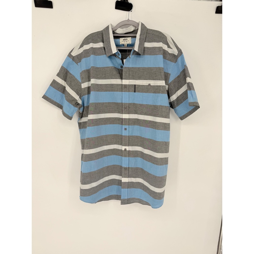 Ecko Unltd Short Sleeve Shirt Mens 2XL Blue Grey New Chambray Stripe cotton